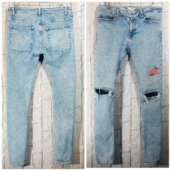 Topman x Hermès Spray On Skinny Bleach Wash Jeans - Picture 3 of 8